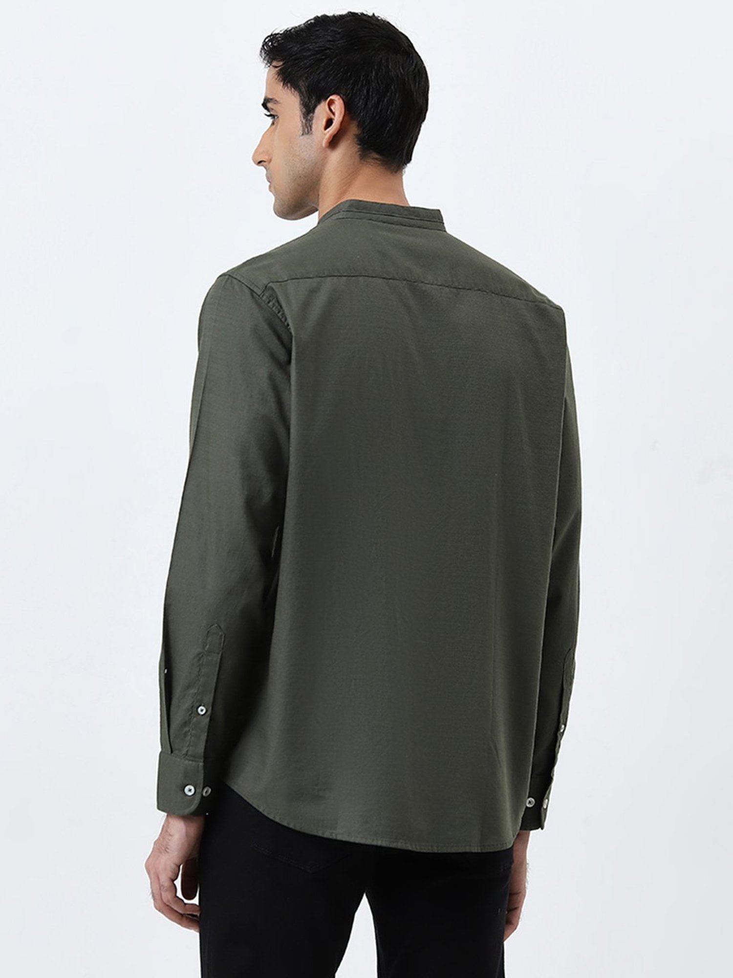 Ascot by Westside Olive Green Relaxed-Fit Cotton Shirt