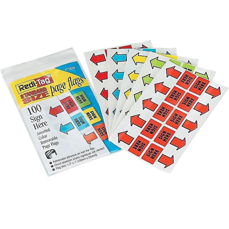 Redi-Tag Sign Here Flags Assorted Colors 1.69" Wide 650751
