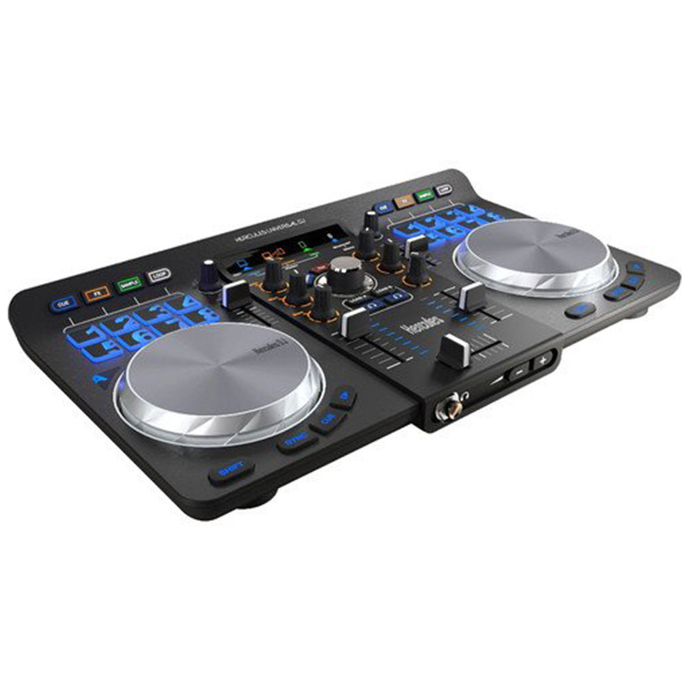 Hercules Universal DJ Bluetooth DJ Software Controller with R100 Stereo Headphones & Mini Male to Stereo Mini Male Cable (Black) 3'