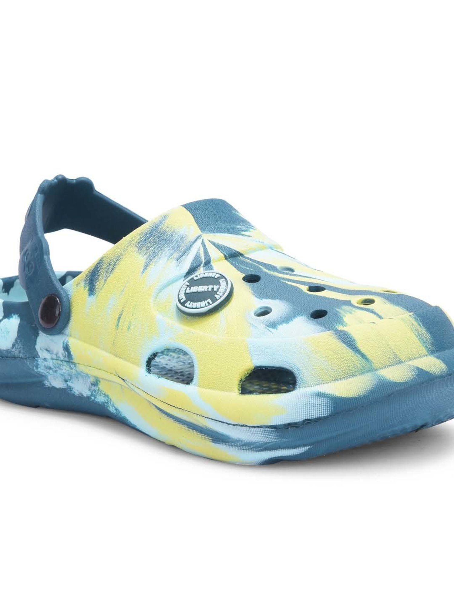 Lucy&Luke By Liberty Kids ALEX-02E Teal Blue & Yellow Back Strap Clogs