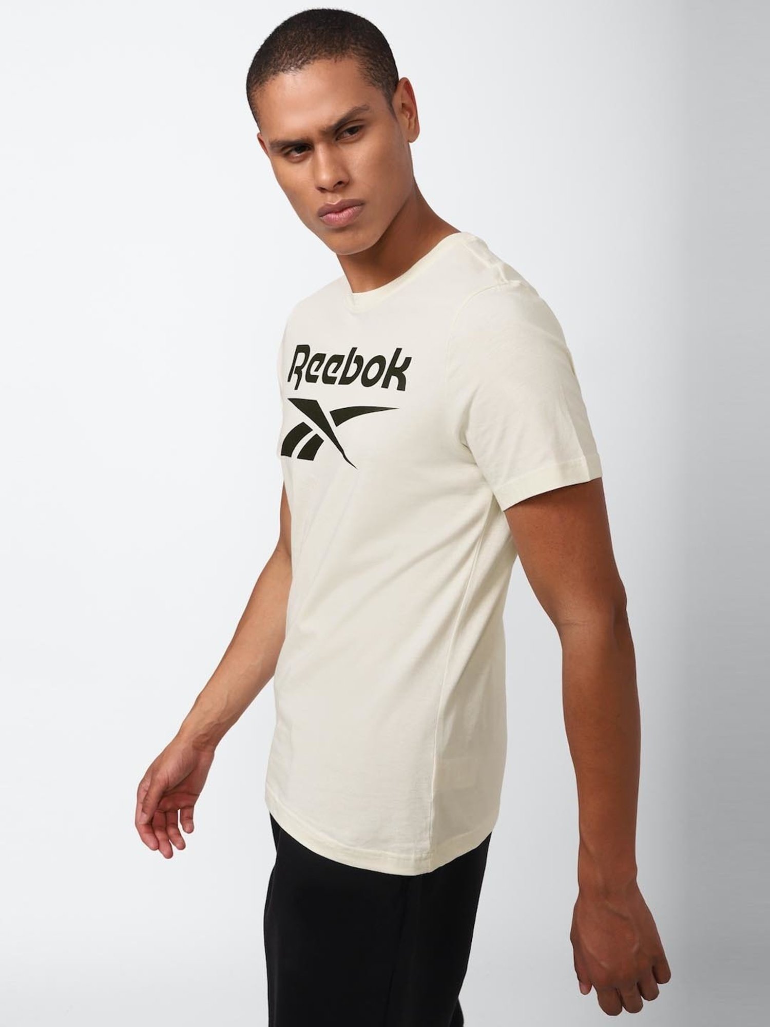 Reebok Beige Cotton Slim Fit Printed T-Shirt