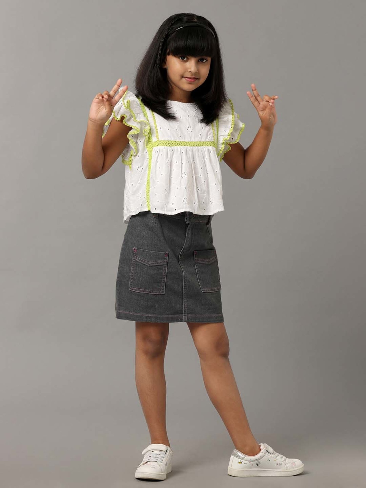 Under Fourteen Only Kids Grey Cotton Regular Fit Skirt