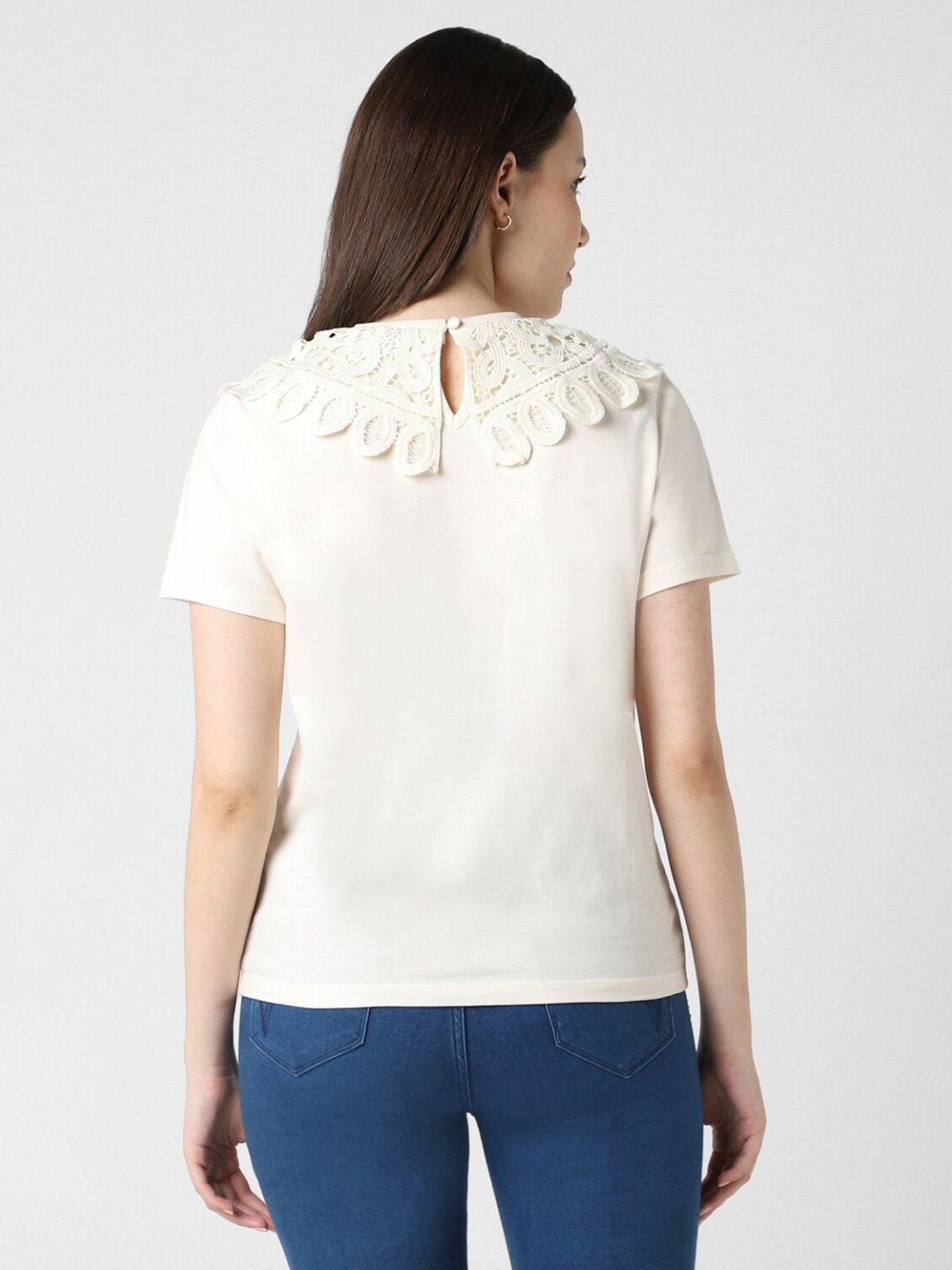Van Heusen Off-White Cotton Self Pattern Top