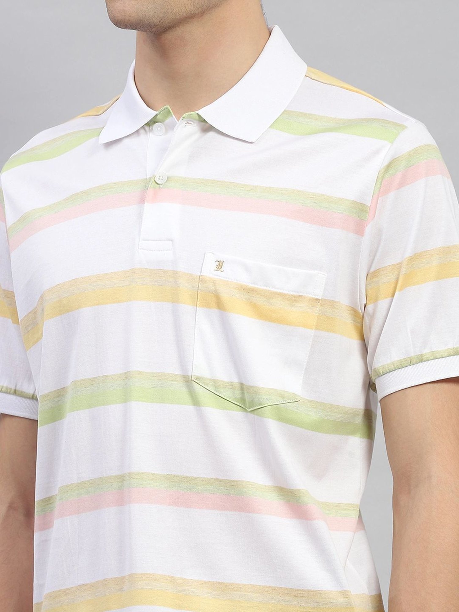 Monte Carlo White Regular Fit Striped Polo T-Shirt