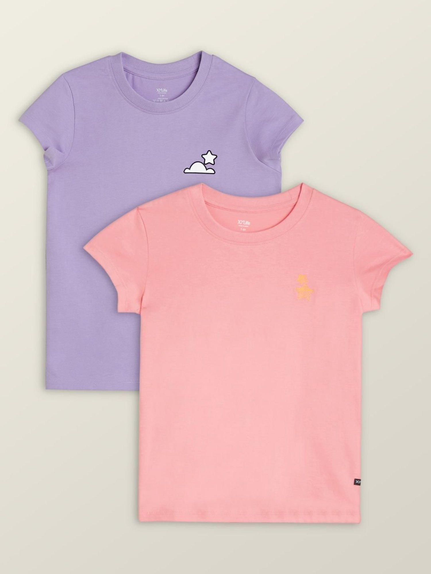 XY Life Kids Peach & Purple Cotton Printed T-Shirt (Pack of 2)