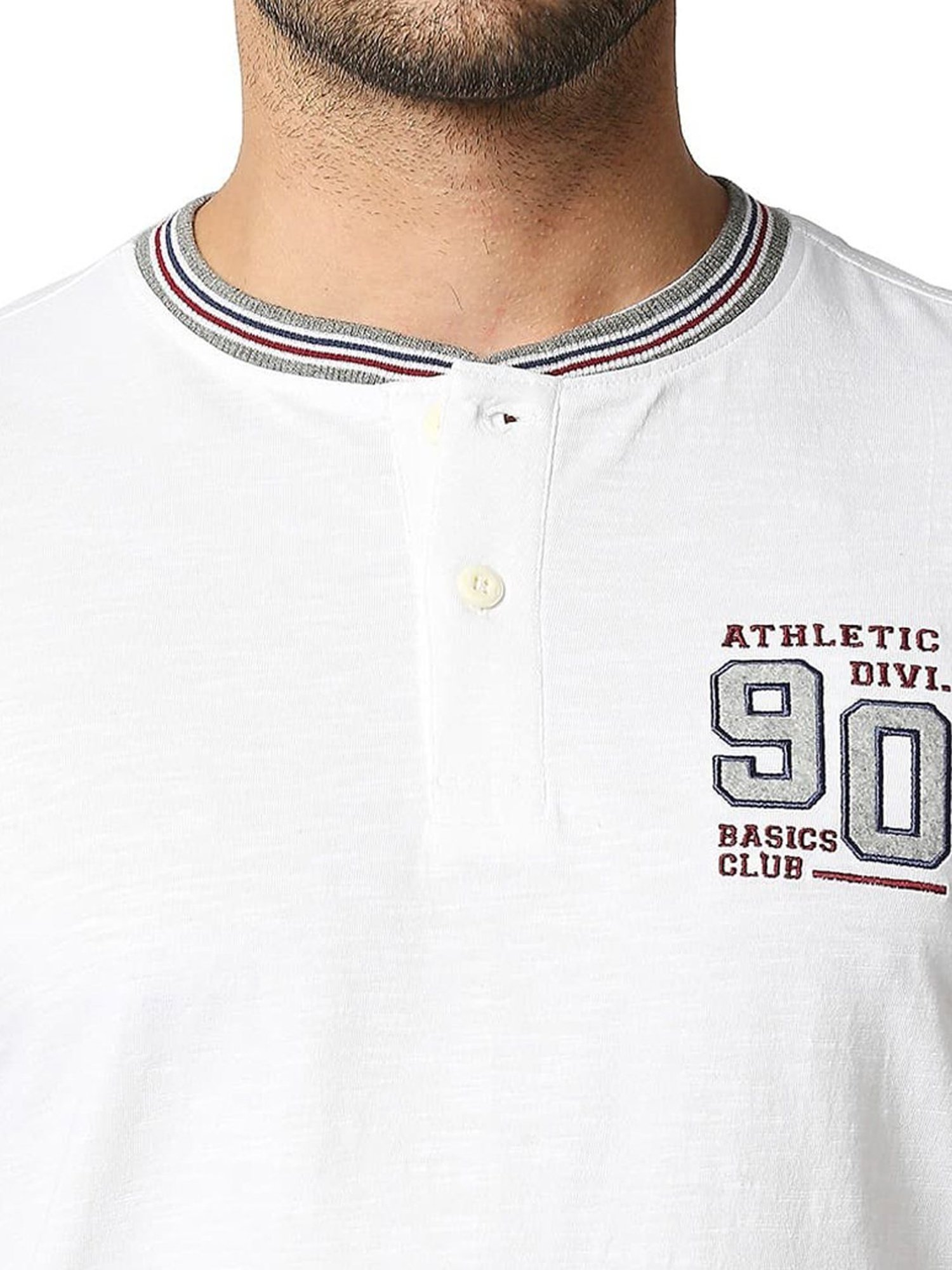 Basics Bright White Cotton Muscle Fit Henley T-Shirt
