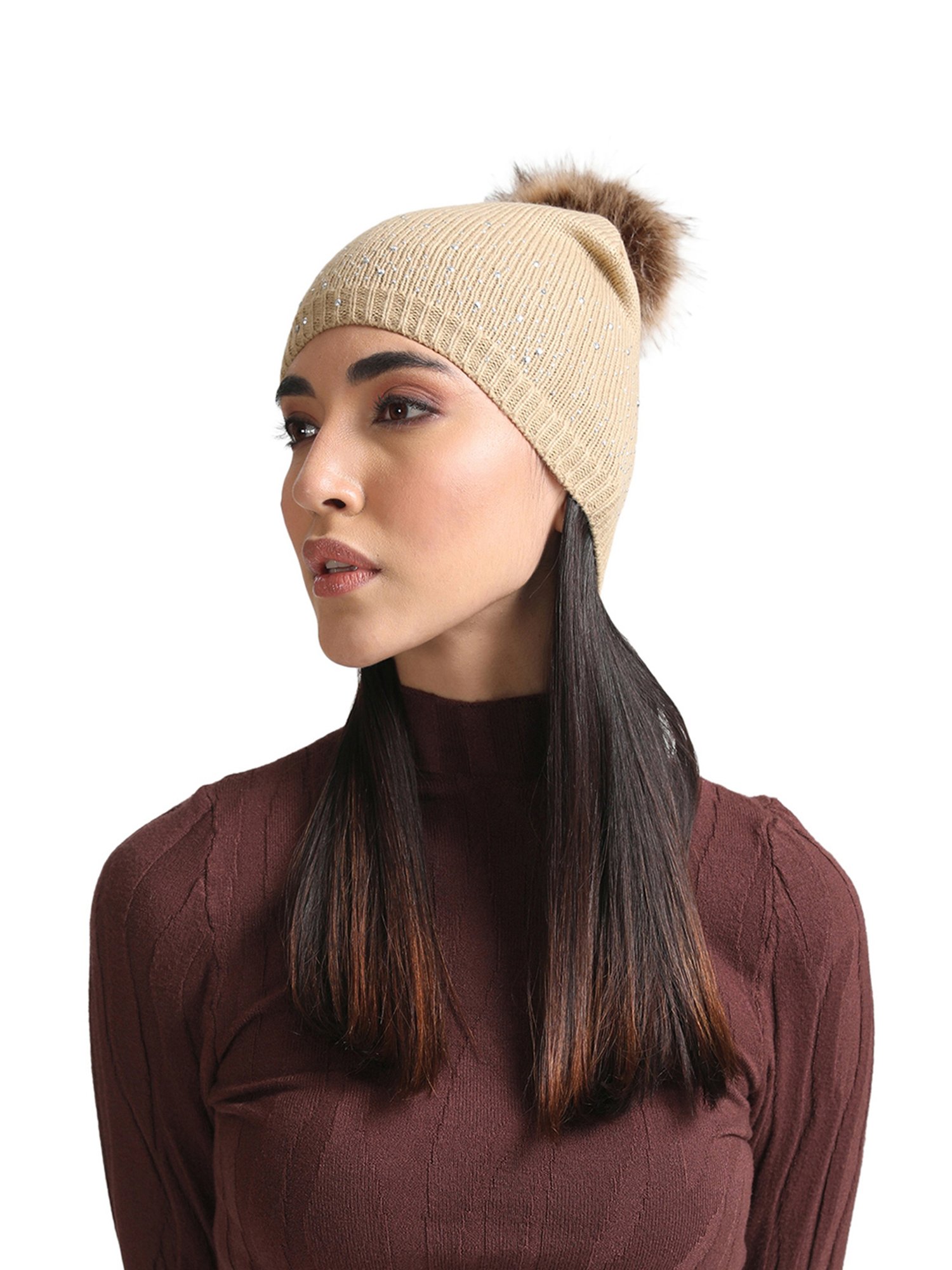Kazo Beige Embellished Beanies