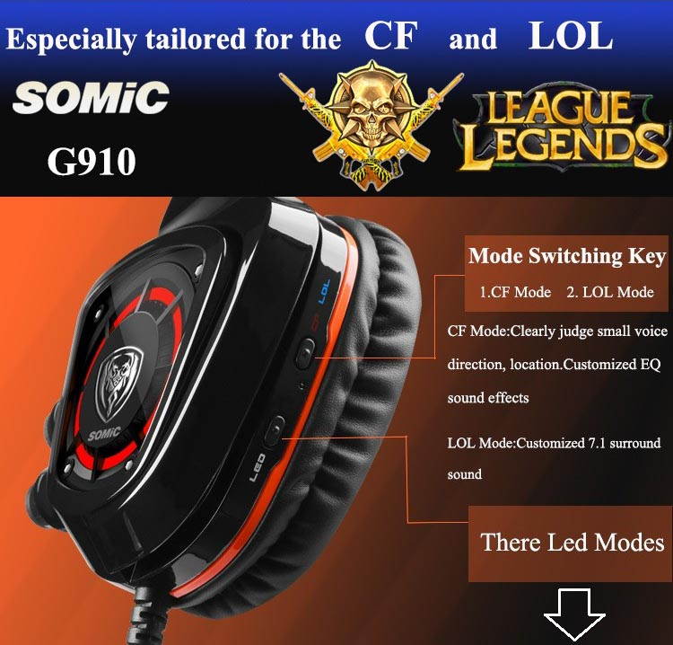 Somic G910 LED Virtual 7.1 Surround Sound USB Gaming Headphone Stereo Vibration Headset with Two Gaming Modes, Microphone For CF LOL PC Games
