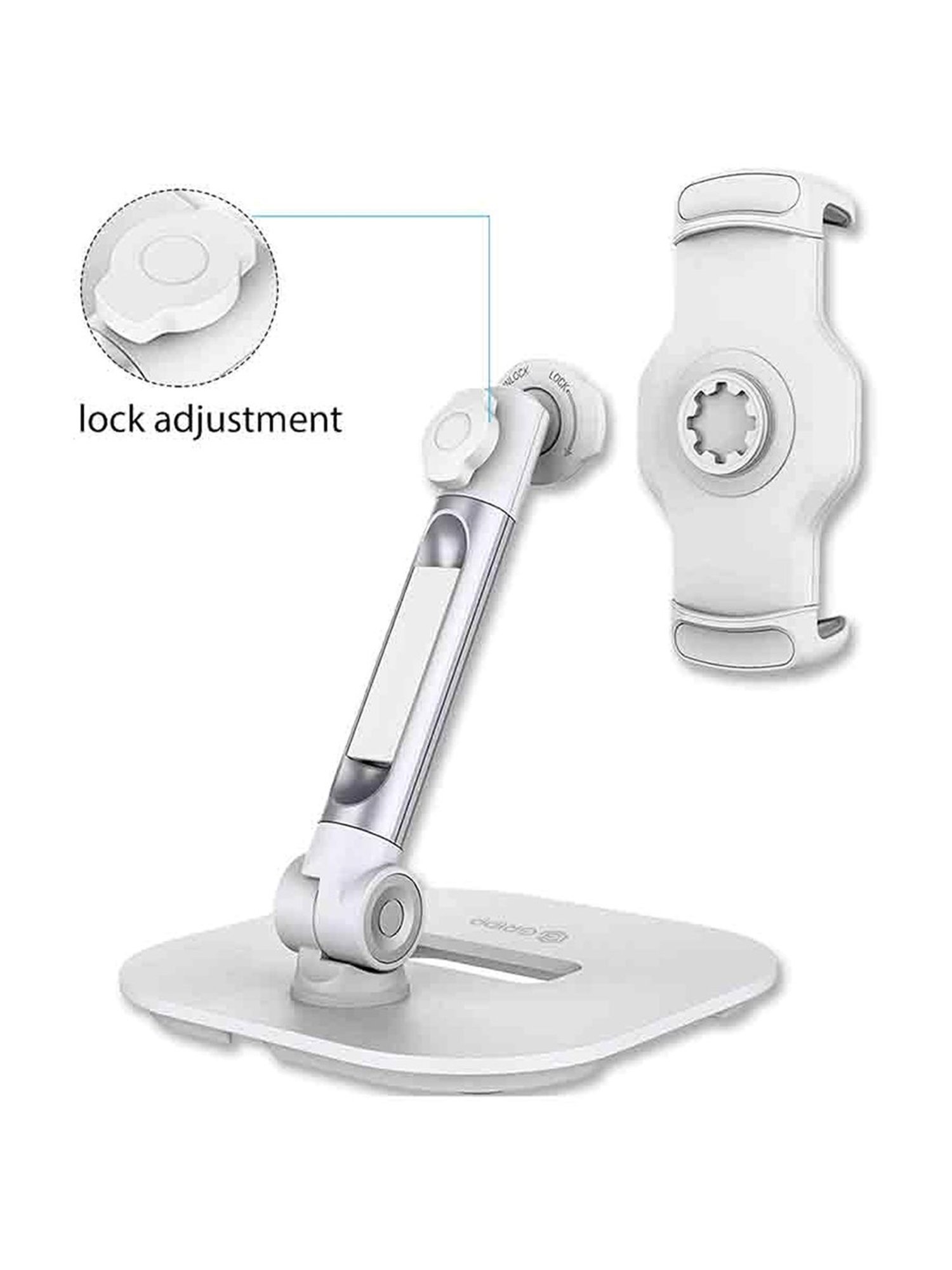 Gripp Premium Metal Table Top Pivot Mobile Holder Stand With Anti Slip (White)