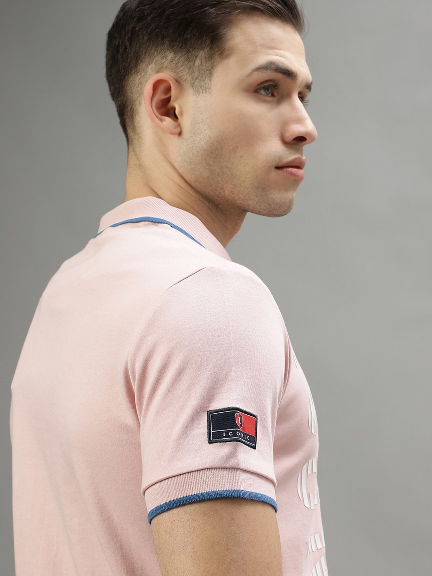 Iconic Pink Cotton Regular Fit Printed Polo T-Shirt