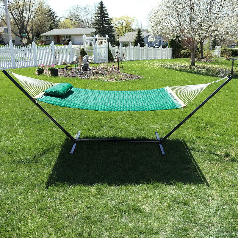 Sunnydaze 2-Person Heavy-Duty Quilted Design Double Hammock with Stand - 350 lb Weight Capacity - Green