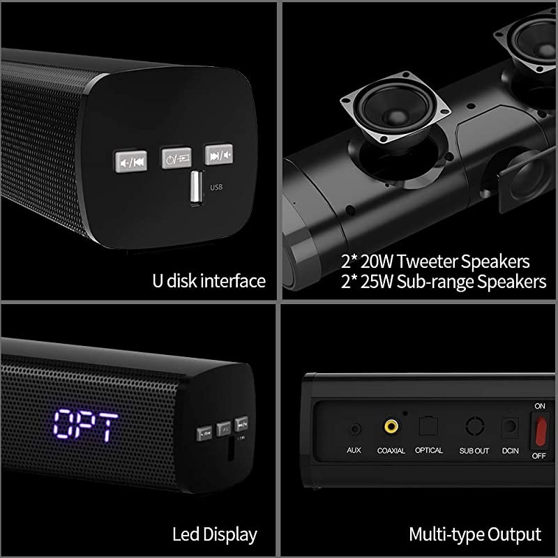 bar for TV 22 Channel 41 Inch TV bar with Builtin Dual Subwoofer 105 dB 3D Surround Strong Bass Remote Optical AUX Coaxial Cable Included