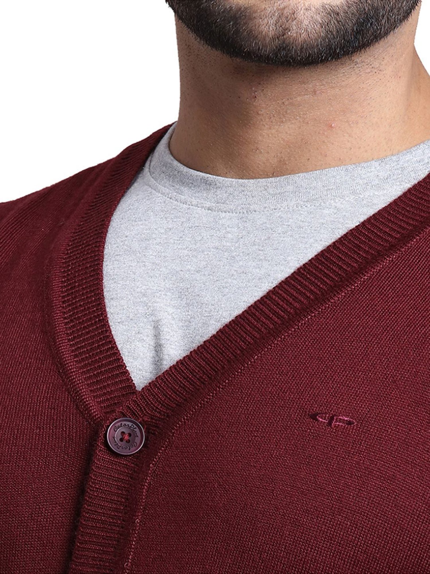 ColorPlus Maroon Regular Fit Cardigan