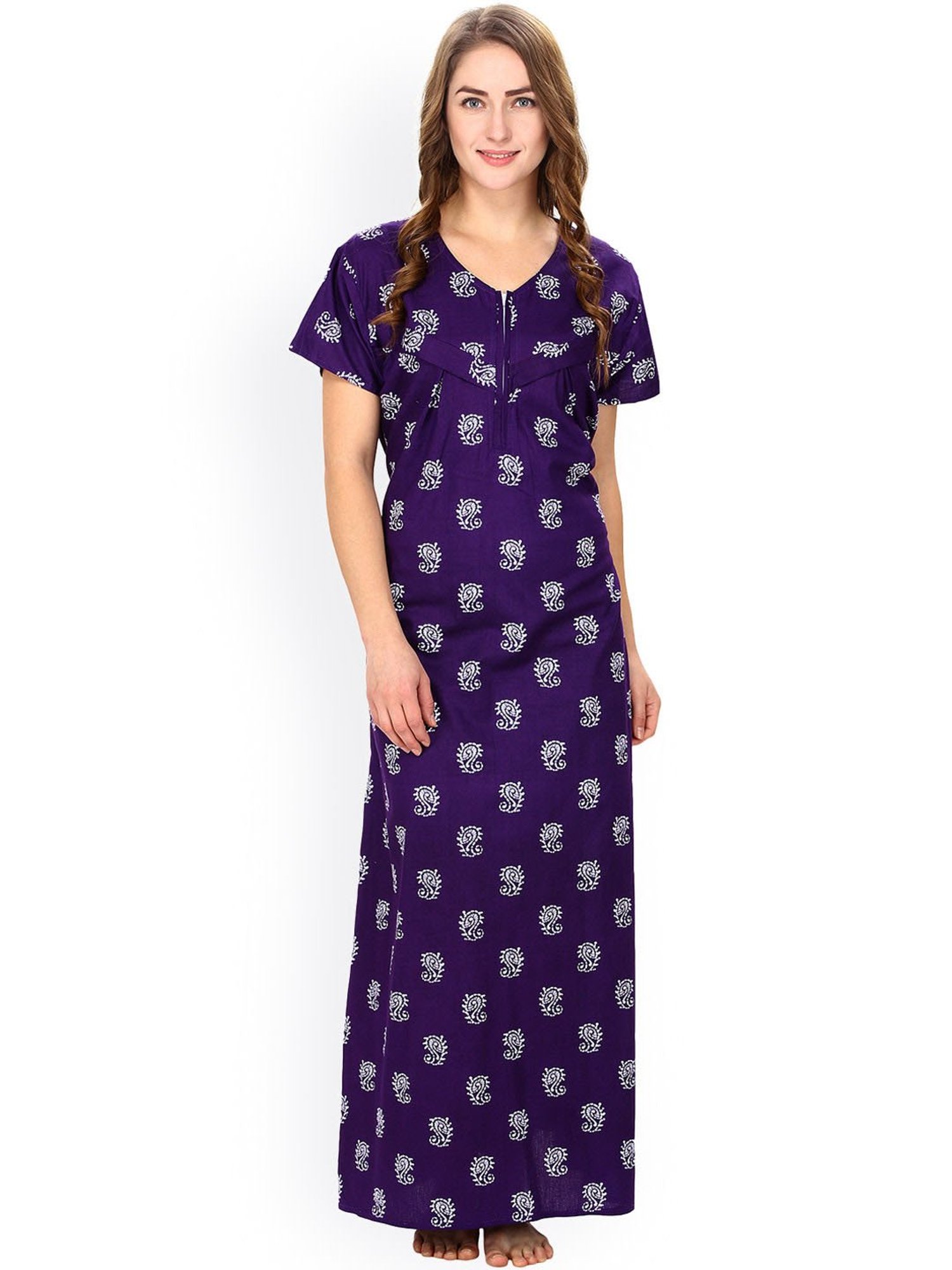Secret Wish Purple Printed Maternity Nighty