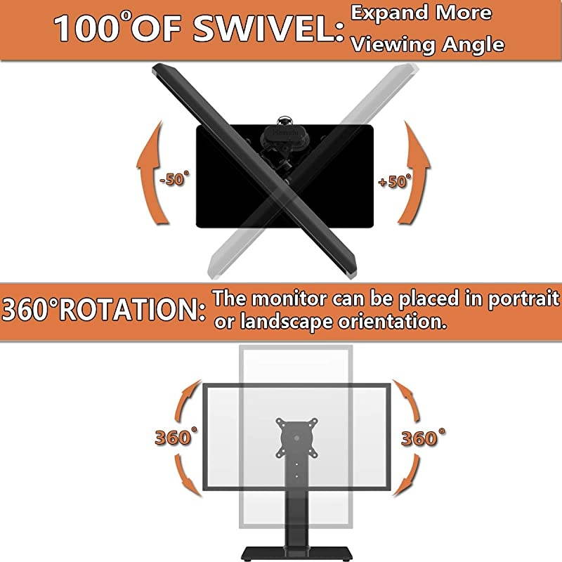 LCD Computer Monitor FreeStanding Desk Stand Riser for 13 inch to 32 inch Screen with Swivel Height Adjustable Rotation Holds One 1 Screen up to 77LbsHT05B001