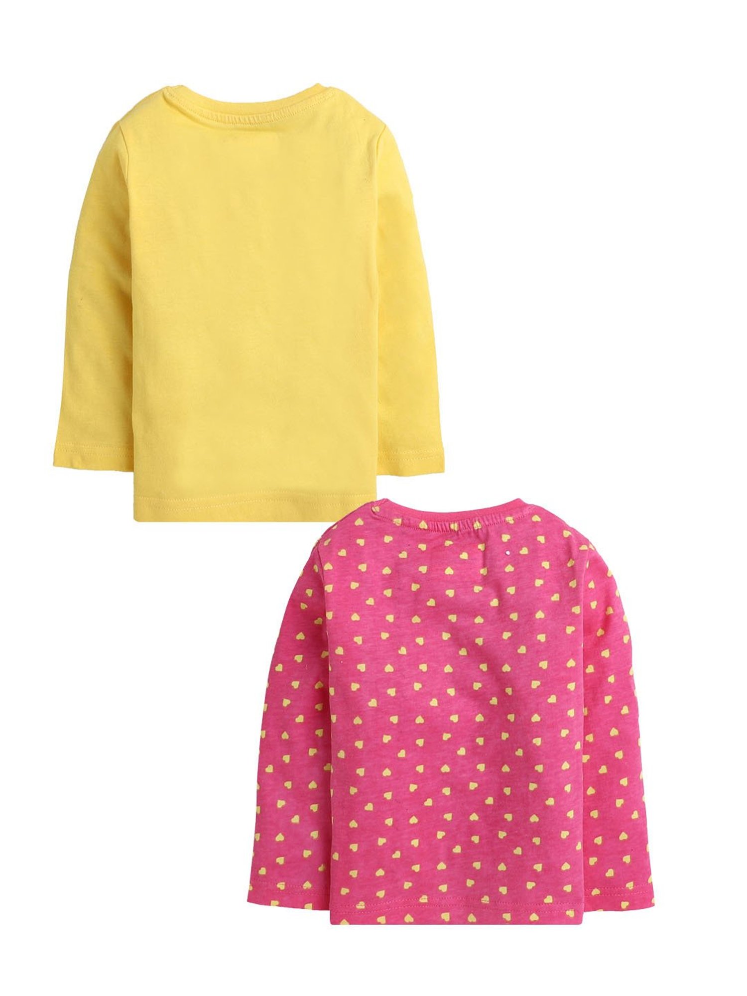 Bumzee Kids Pink & Yellow Printed Full Sleeves T-Shirts (Pack Of 2)
