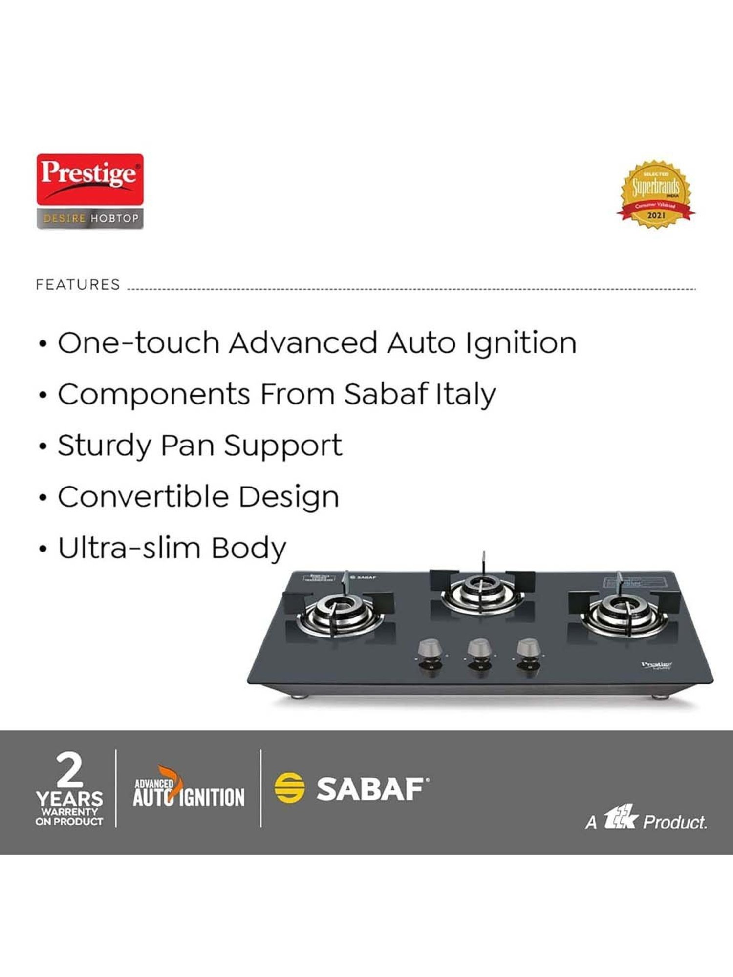 Pigeon Blackline Smart Black Glass Manual Gas Stove (2 Burners)