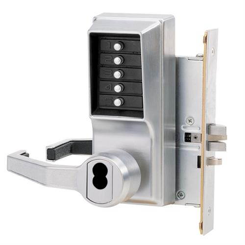 Simplex 8146B-RH-26D Satin Chrome US26D Heavy Duty Mechanical Pushbutton Mortise Right Hand Lever Lock With Key Overide For SFIC Best And Equivalent Cores (Core Sold Separately)