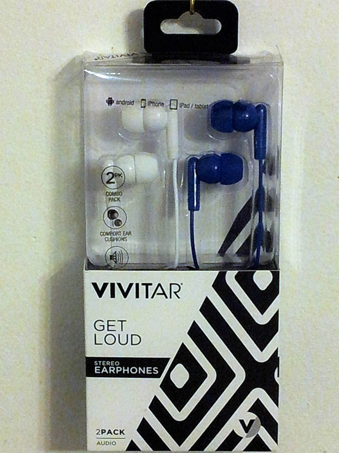 Vivitar 2 Pack Stereo Earbuds (V40022-BLU/WHT-STP)