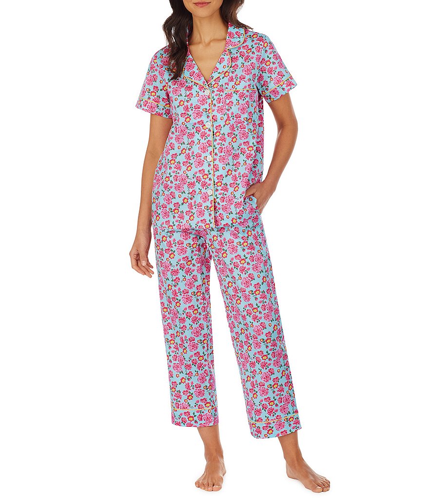 BedHead Pajamas Floral Print Sateen Woven Cropped Coordinating Pajama Set