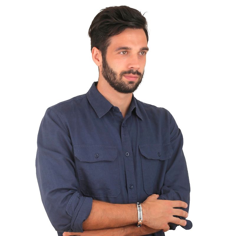 Men's Crucible Stainless Steel Grooved ID Plate Link Chain Bracelet