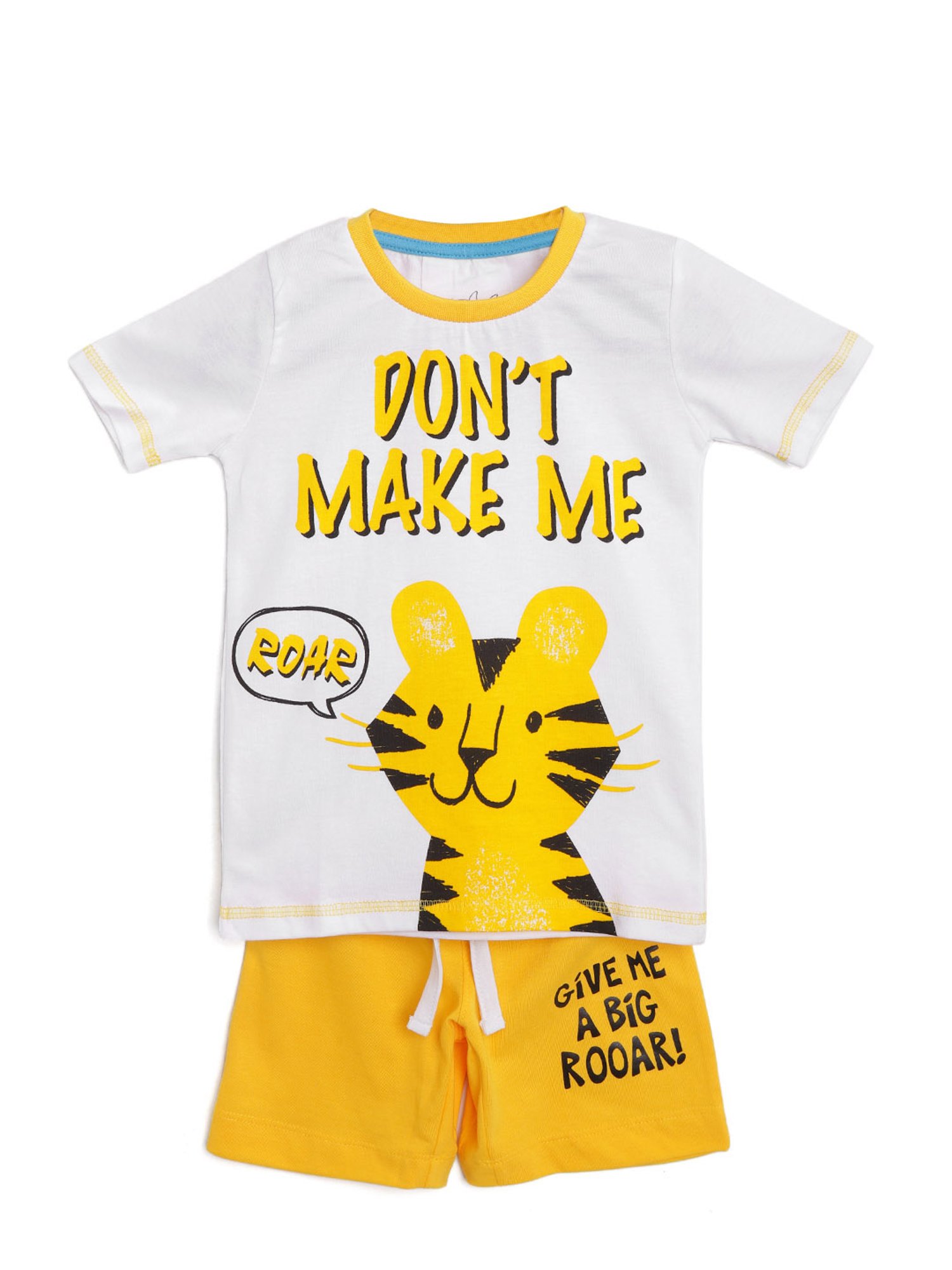 Lazy Shark Kids White & Yellow Printed  T-Shirt with  Shorts