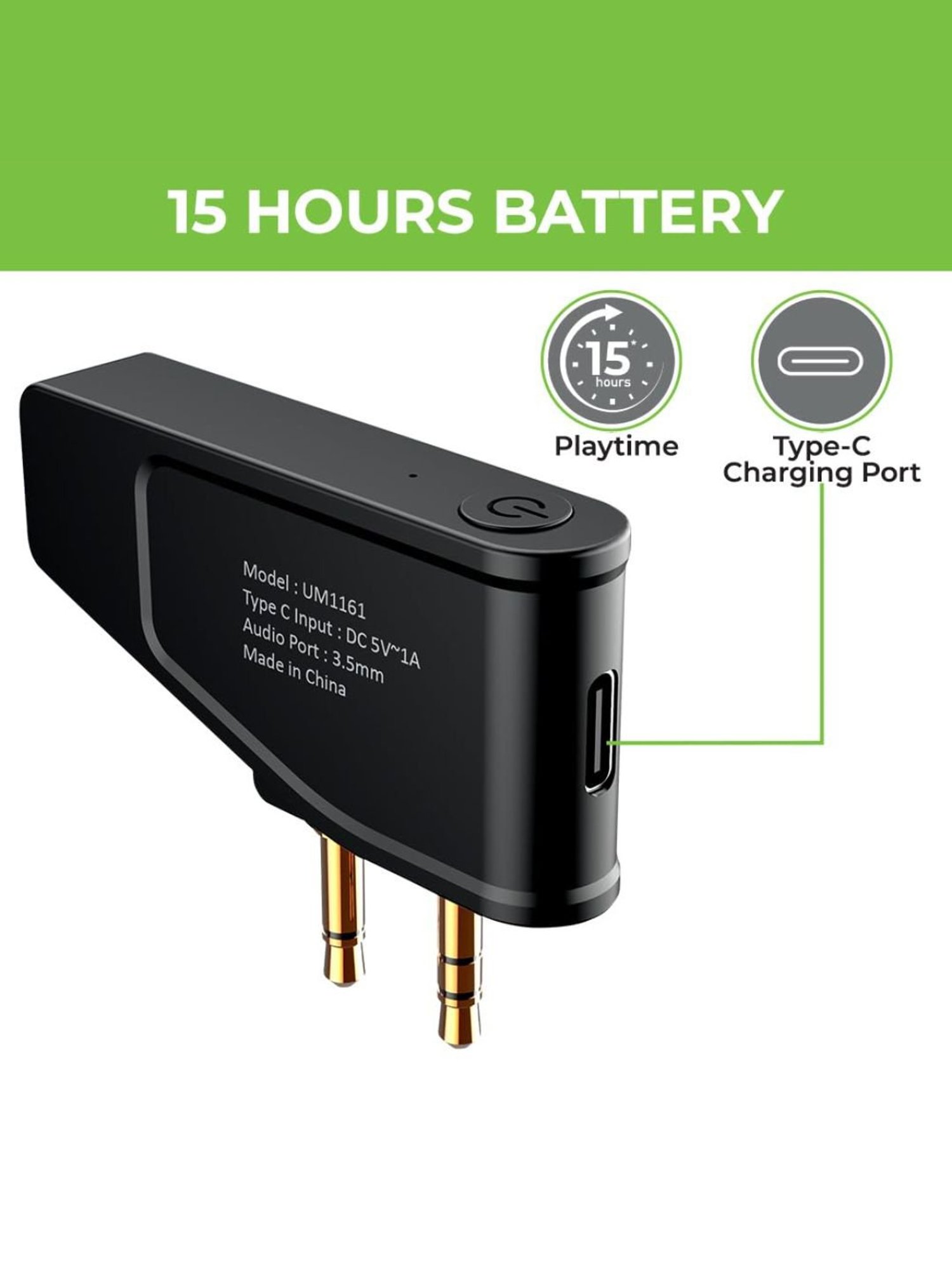 UltraProlink Air-Tunes Duo UM1161 Adapter for up to 2 AirPods & Headphones (Black)