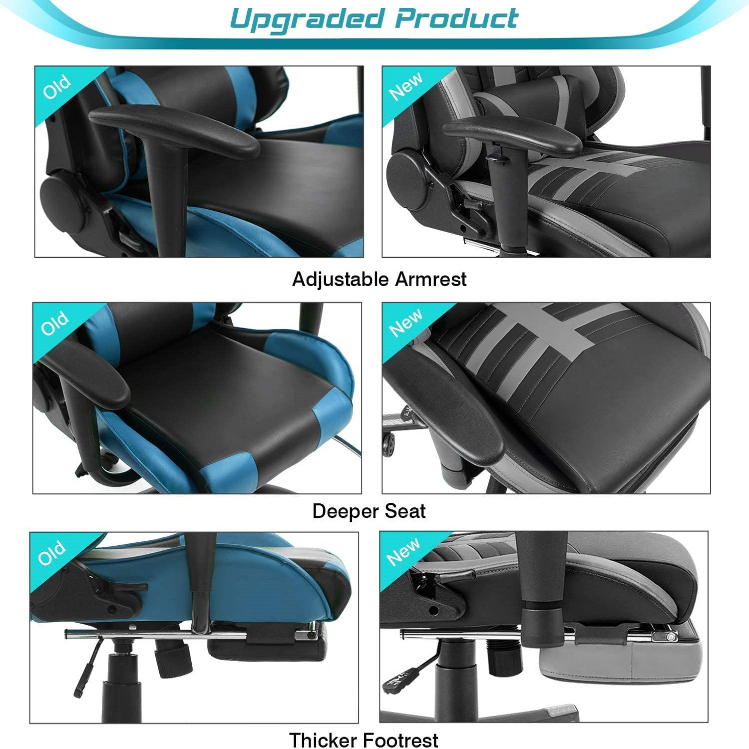 Homall Gaming Chair with Thickened Footrest Ergonomic Swivel Racing High-Back Bucket Seat, Premium PU Leather, Reclining, Hydraulic Height Adjustment, Lumbar Support, Adjustable Armrest (Red)