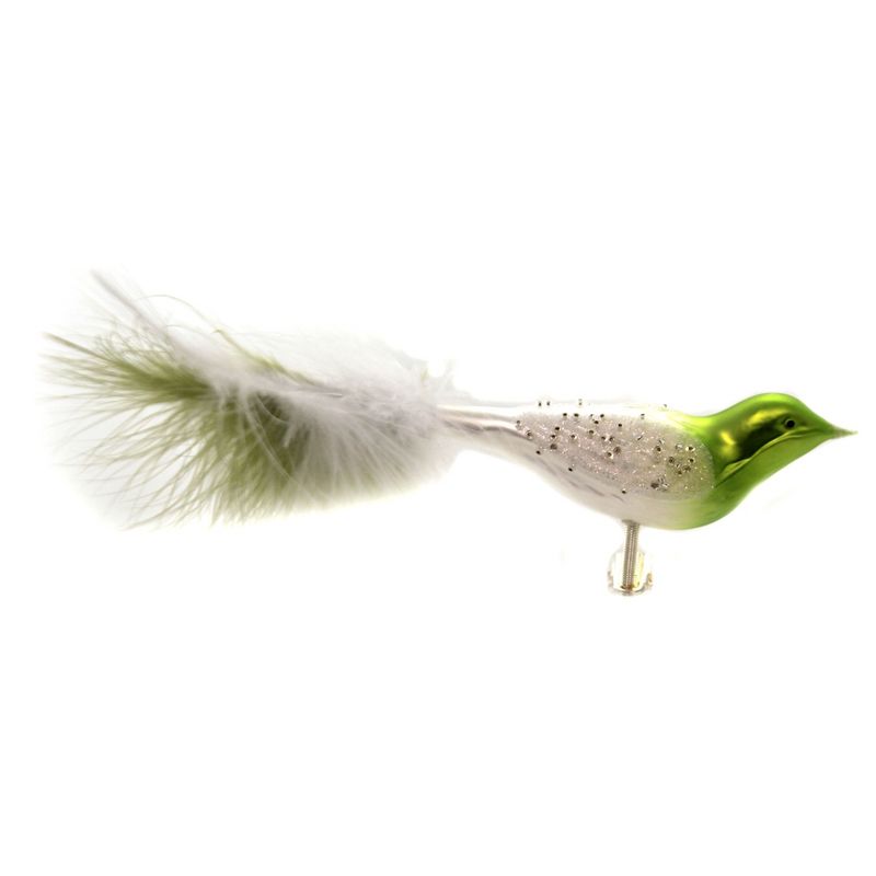 Golden Bell Collection 2.5" Green Bird White Roccail Wings Clip On Ornament  -  Tree Ornaments
