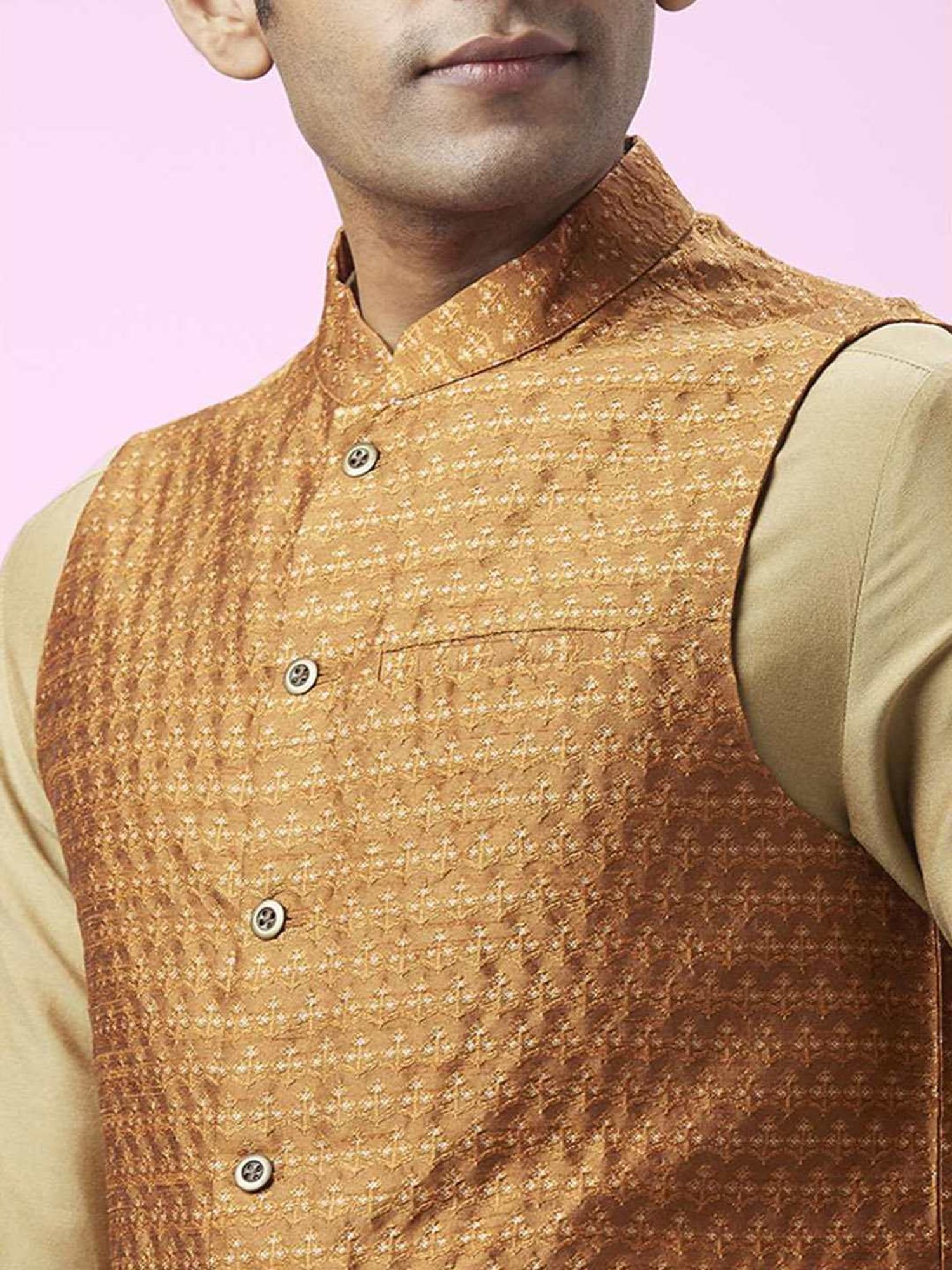 Indus Route By Pantaloons Rust Regular Fit Self Pattern Kurta Set With Bottom