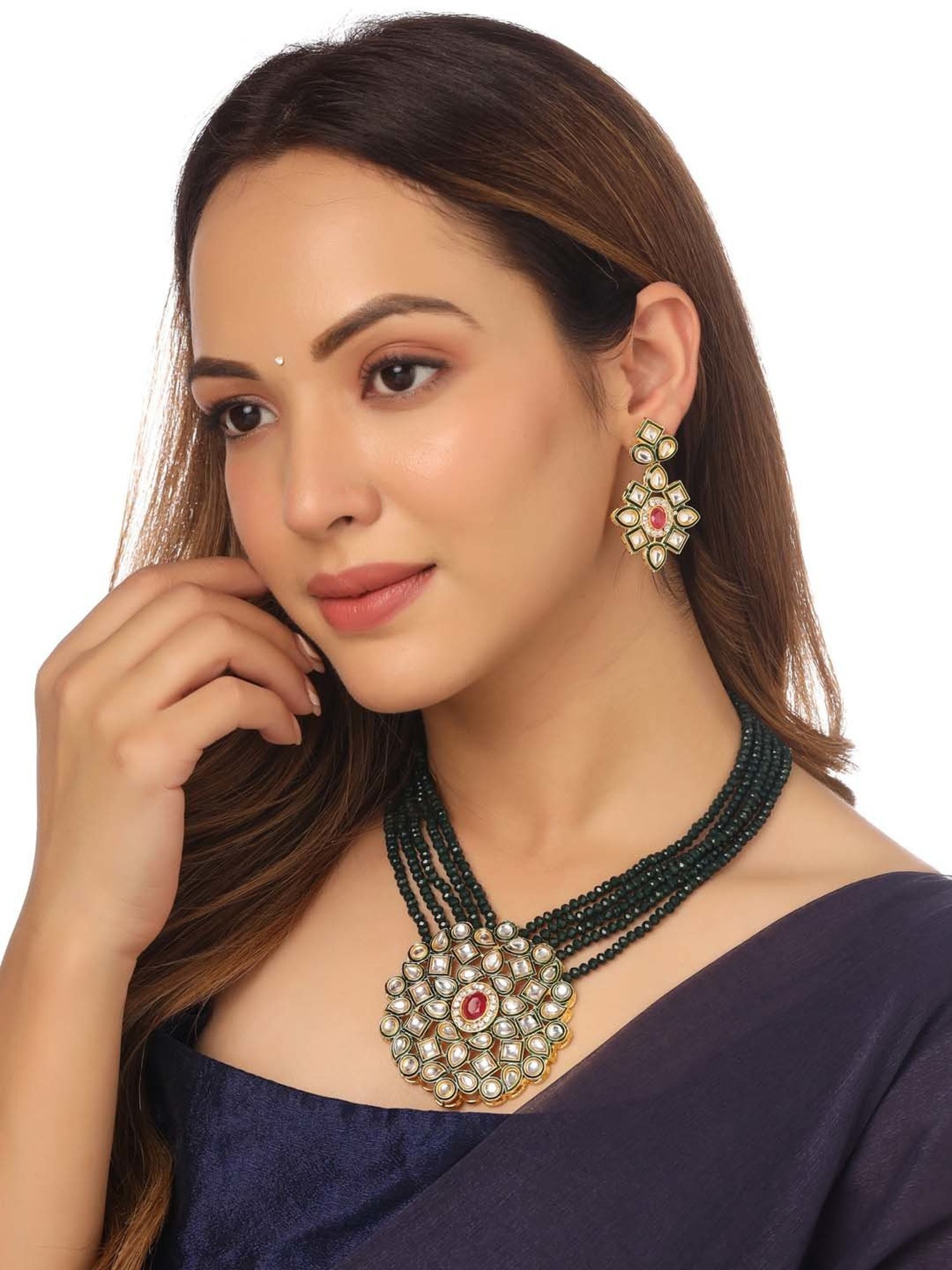 NVR Gold Plated Kundan Studded Jewellery Set for Women