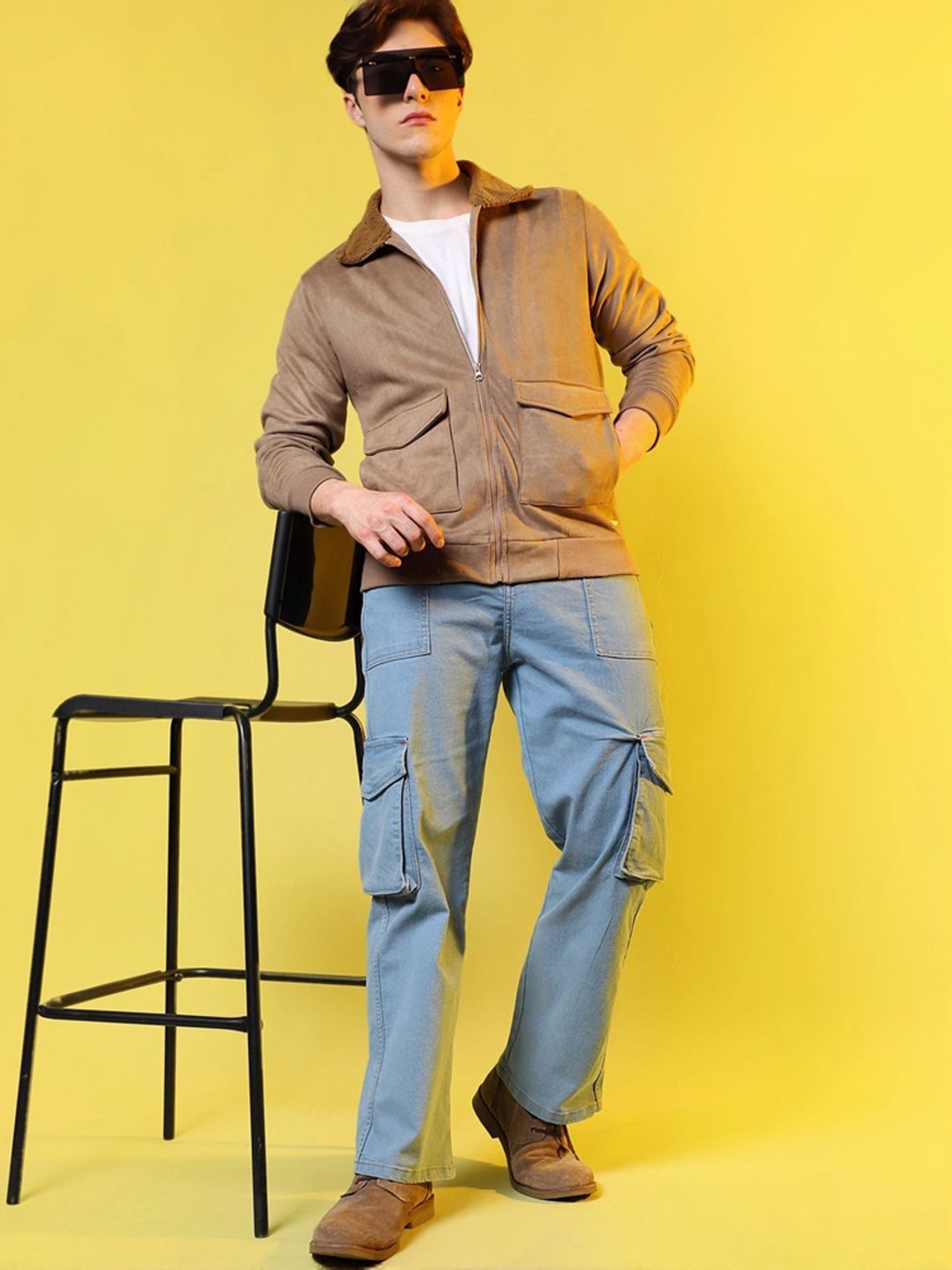 Campus Sutra Beige Regular Fit Jacket