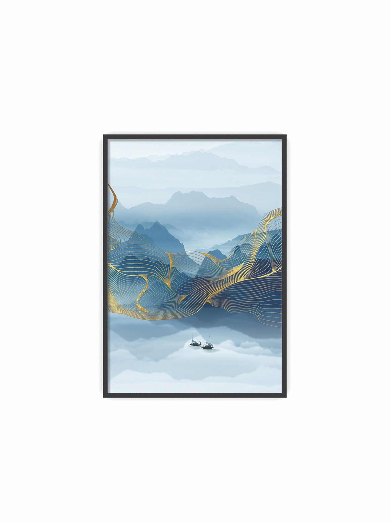 Art Street Serene River Mountains Home Printed Blue Engineered Wood Wall Art