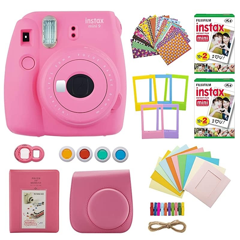 instax Mini 9 Instant Camera (Flamingo Pink) with 40 Twin Film Pack and 7-1 Accessory Bundle (4 Items)