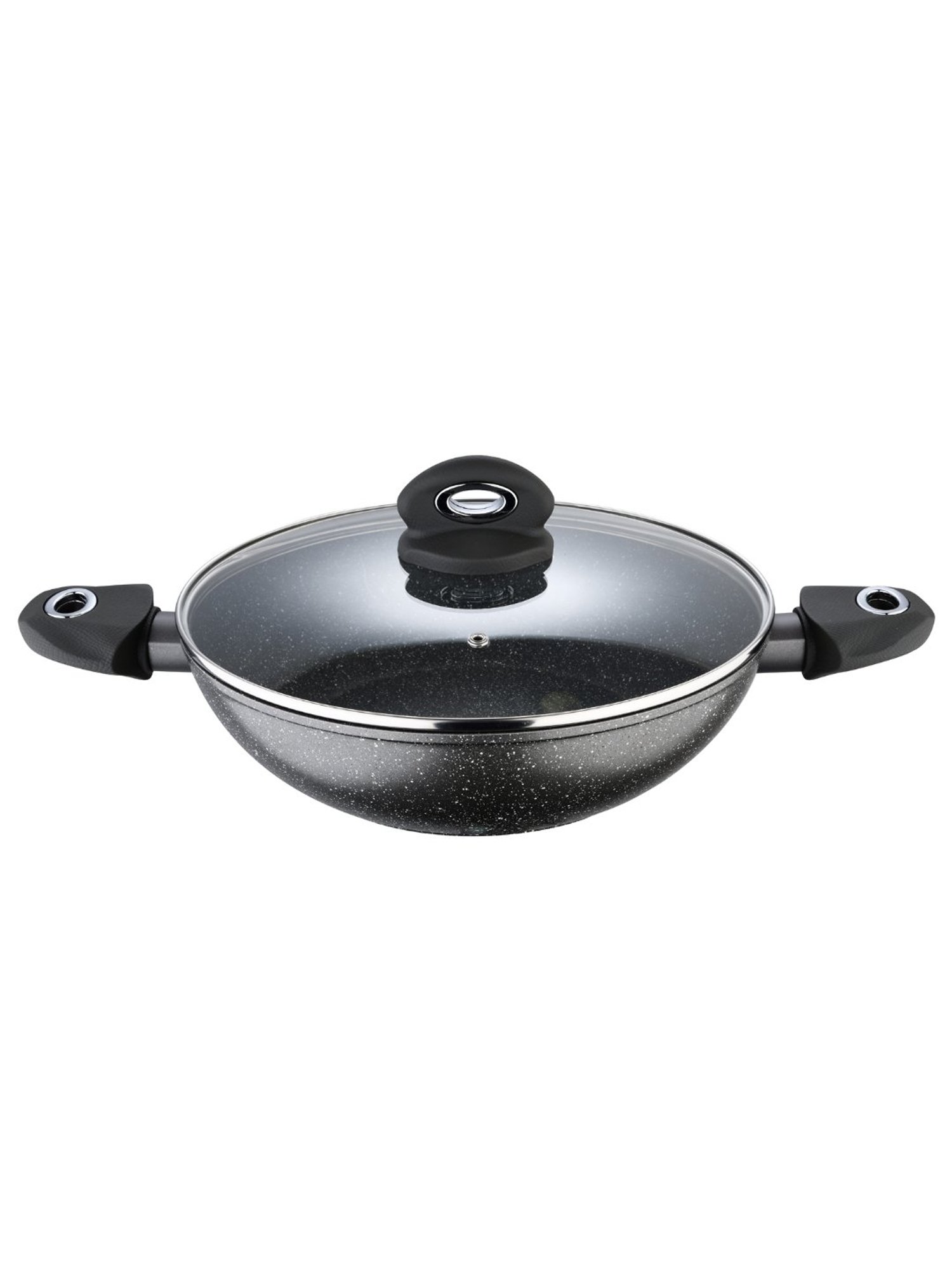 Bergner Orion Marble Non Stick Grey Aluminium Induction Base Kadhai with Glass Lid - 28cm