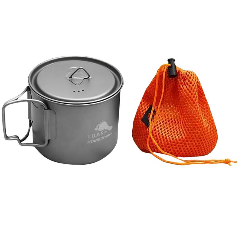 TOAKS 550ml Ultralight Titanium Camping Cooking Pot with Foldable Handles