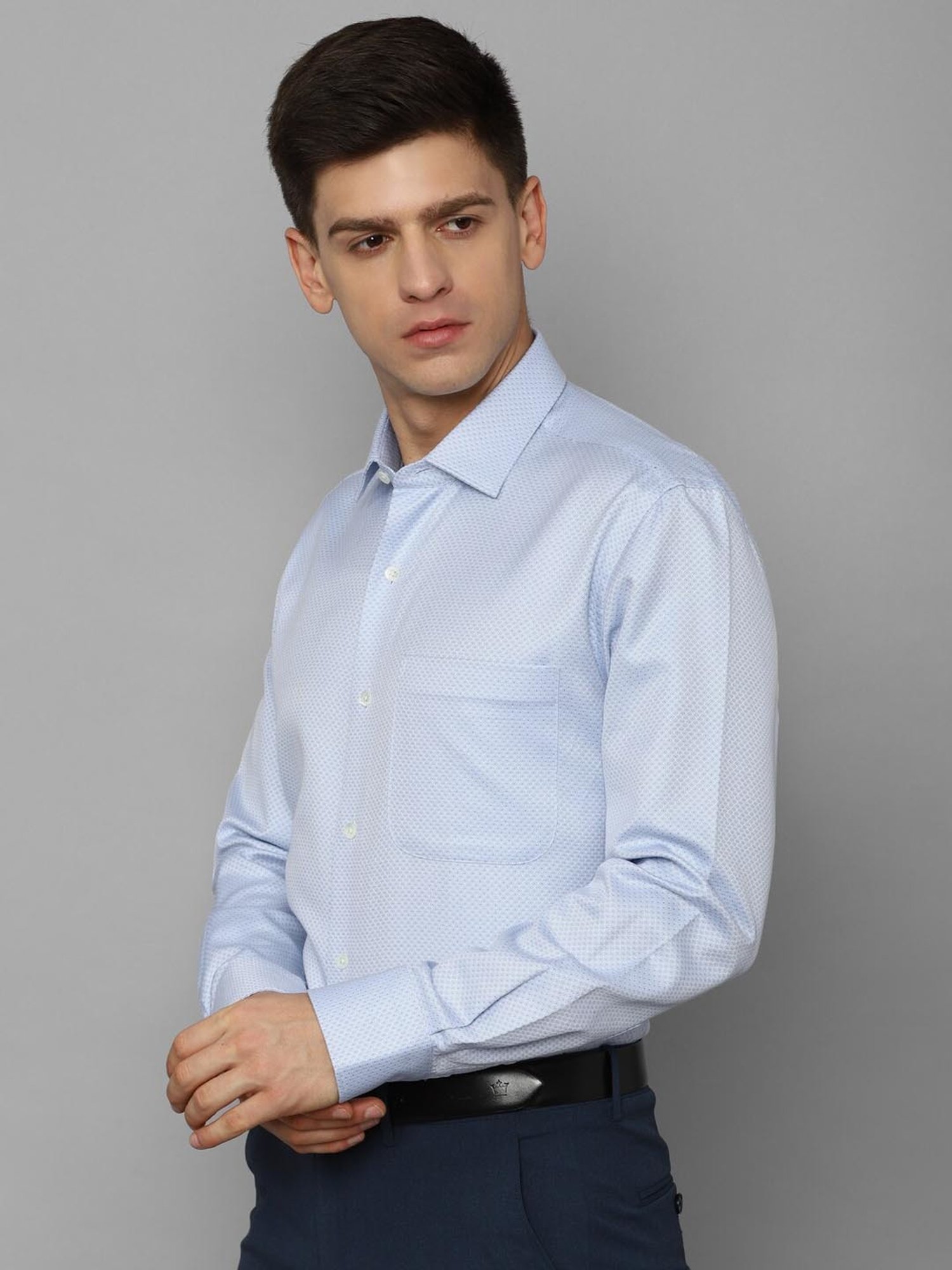 Luxure By Louis Philippe Light Blue Cotton Regular Fit Texture Shirt