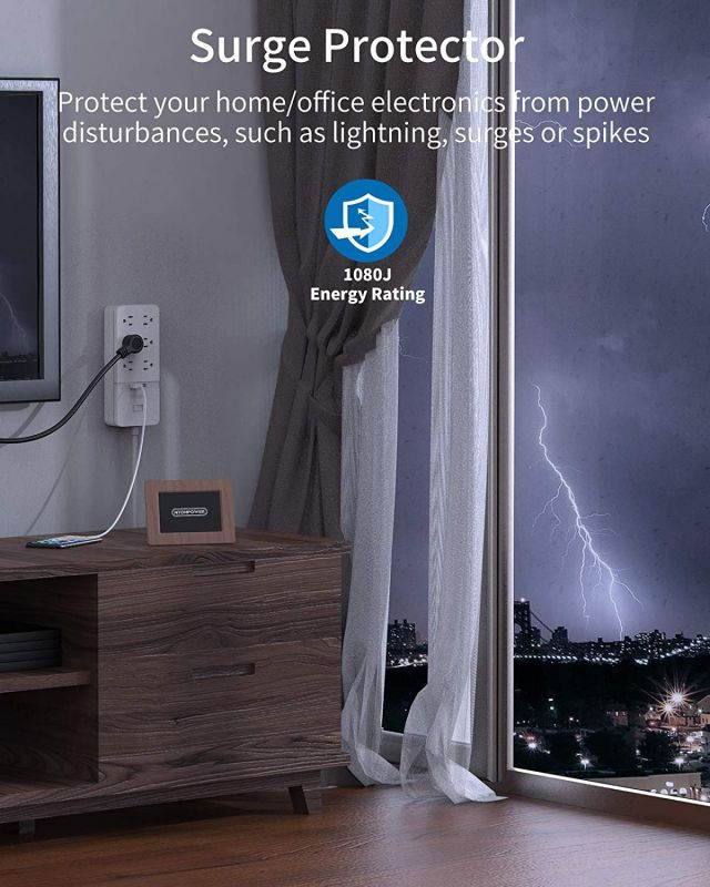 Surge Protector Power Strip with USB - NTONPOWER Flat Plug Extension Cord 5FT, 6 Outlets 2 USB Desktop Charging Station, ETL Listed, 15A Circuit Breaker, Wall Mount for for Home and Office - White