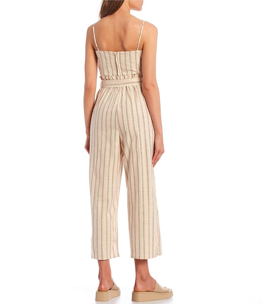 Angie Striped Strapless Smocked Bodice Ruffled Hem Jumpsuit