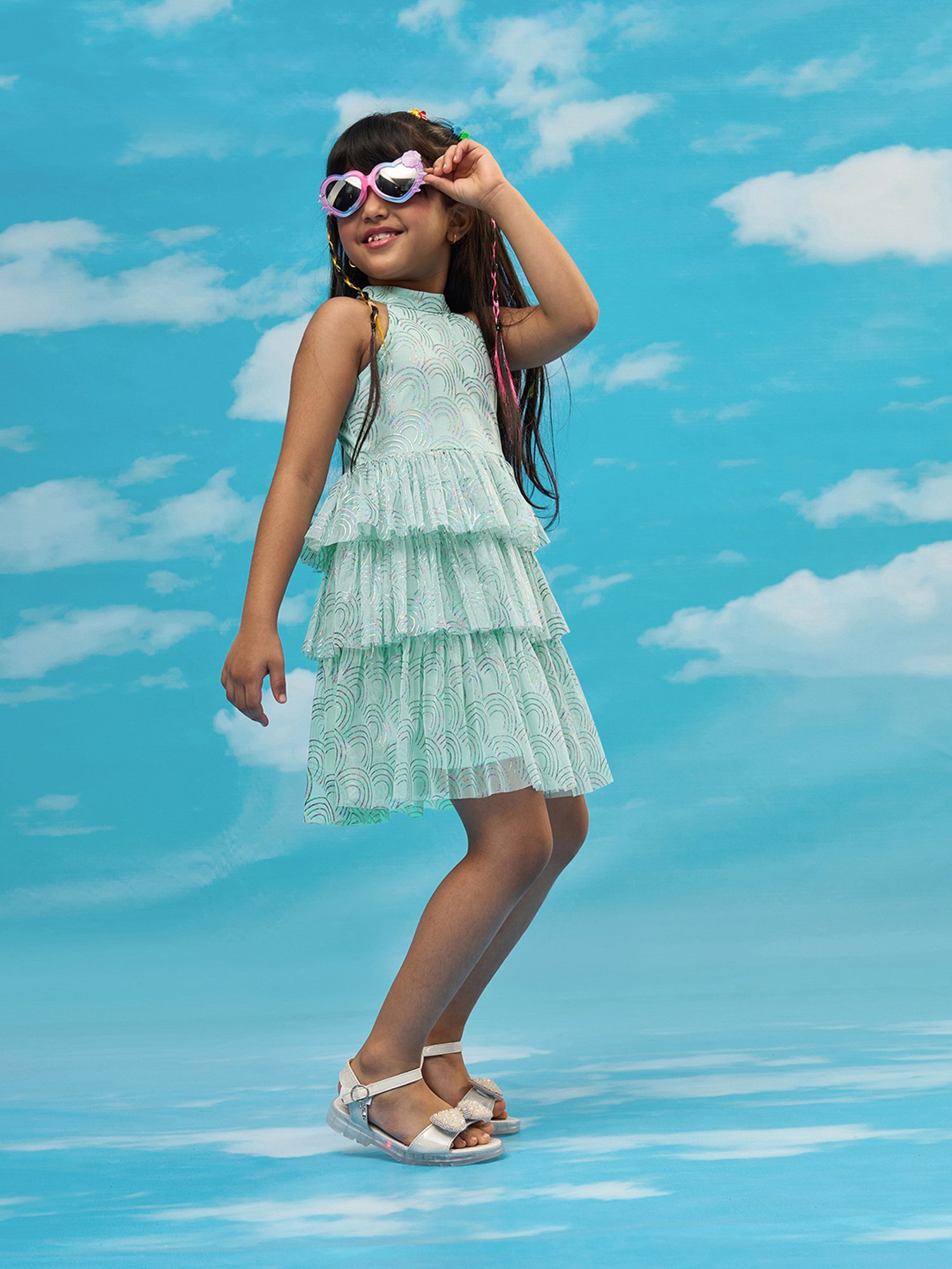 Lil Drama Girls Blue Shimmer Fit & Flare Dress