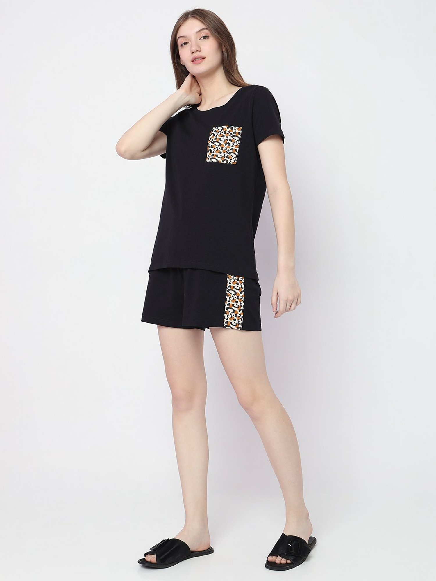 Vero Moda Intimates Black Color-Block T-Shirt With Shorts