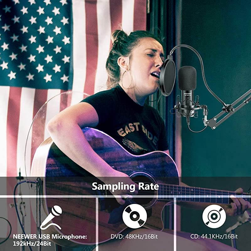 USB Microphone Kit, Plug & Play 192kHz/24-Bit Supercardioid Condenser Mic with Boom Arm and Shock Mount for YouTube Vlogging, Gaming, Podcasting, and Zoom Calls, NW-8000-USB, Black