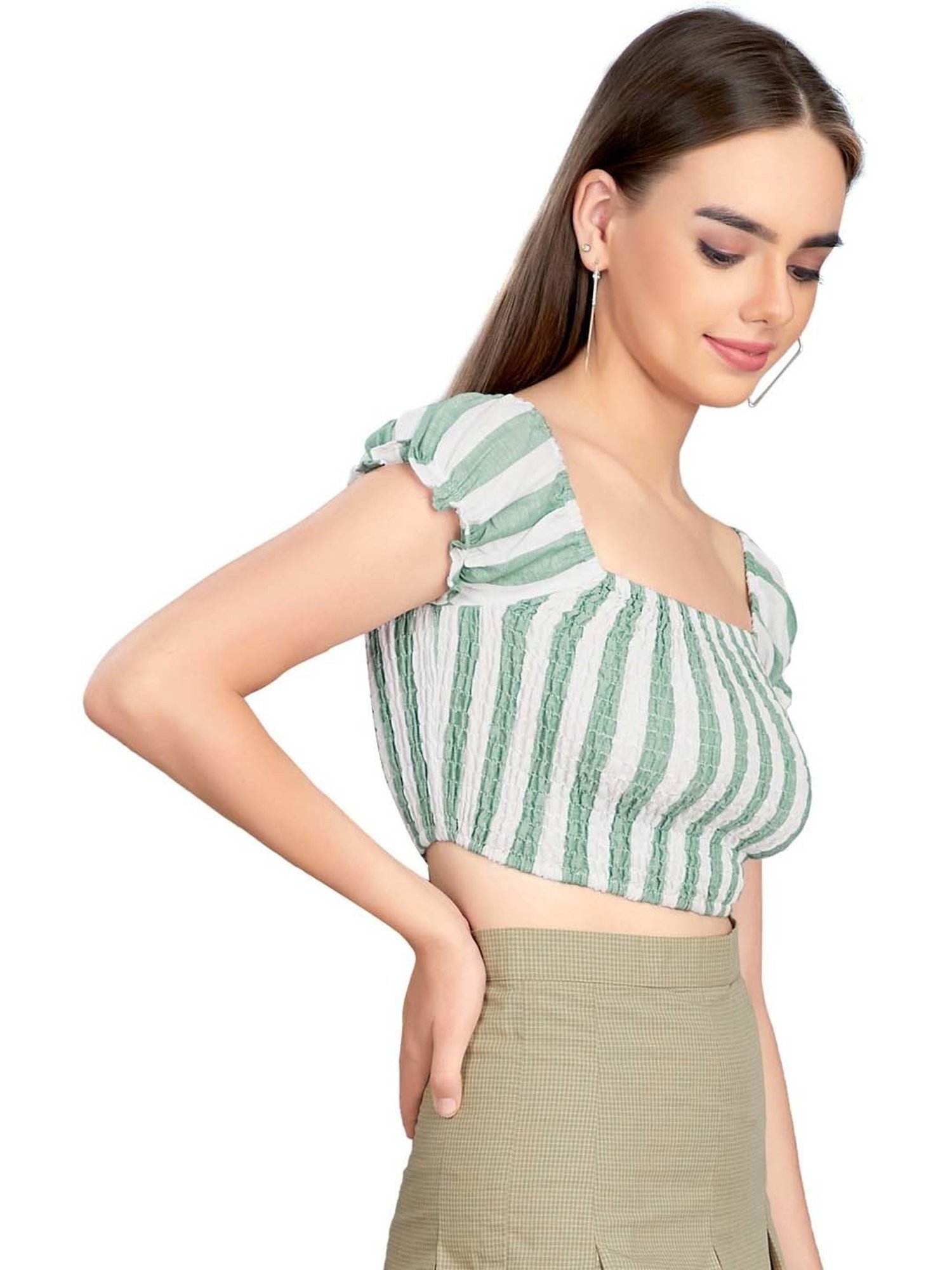 VASTRADO Green Striped Crop Top
