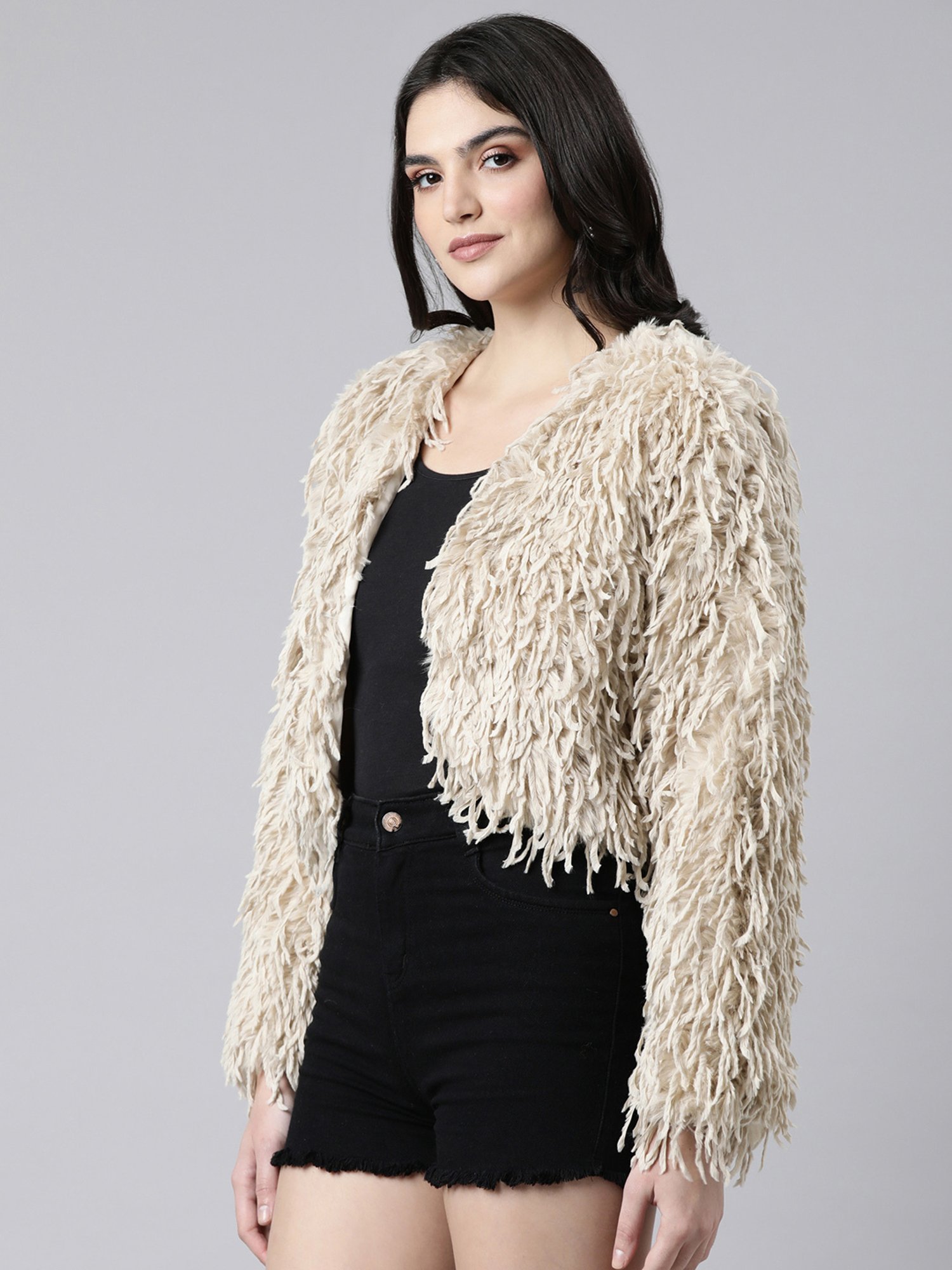 SHOWOFF Beige Crop Shrug