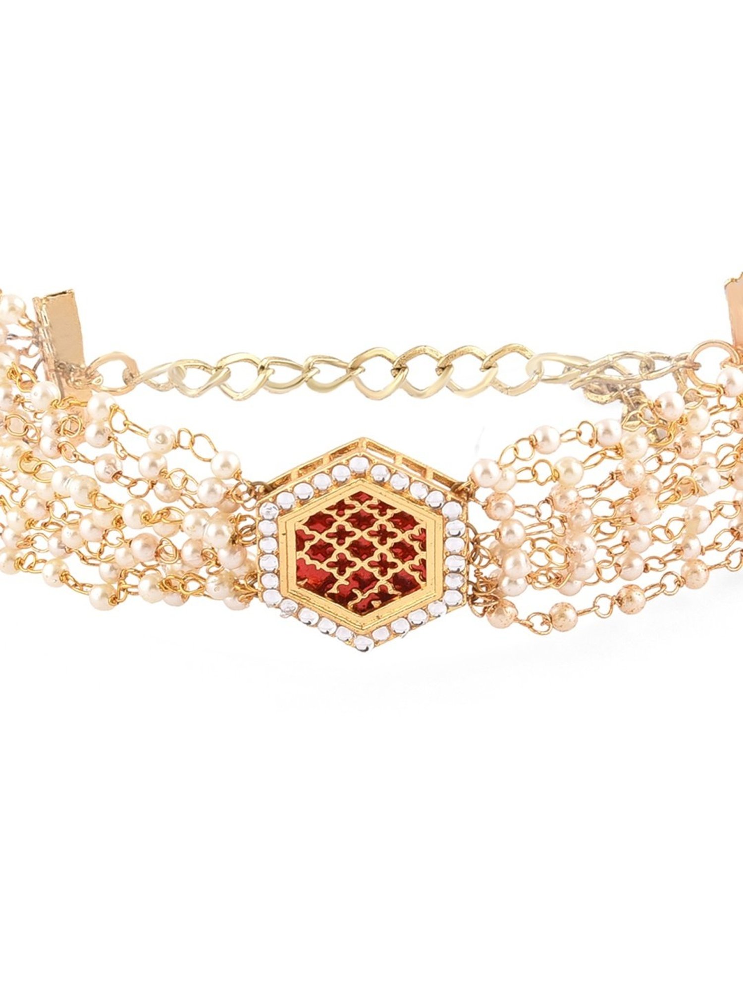Zaveri Pearls Red Centre Piece Multistrand Pearls Ethnic Bracelet-ZPFK14405