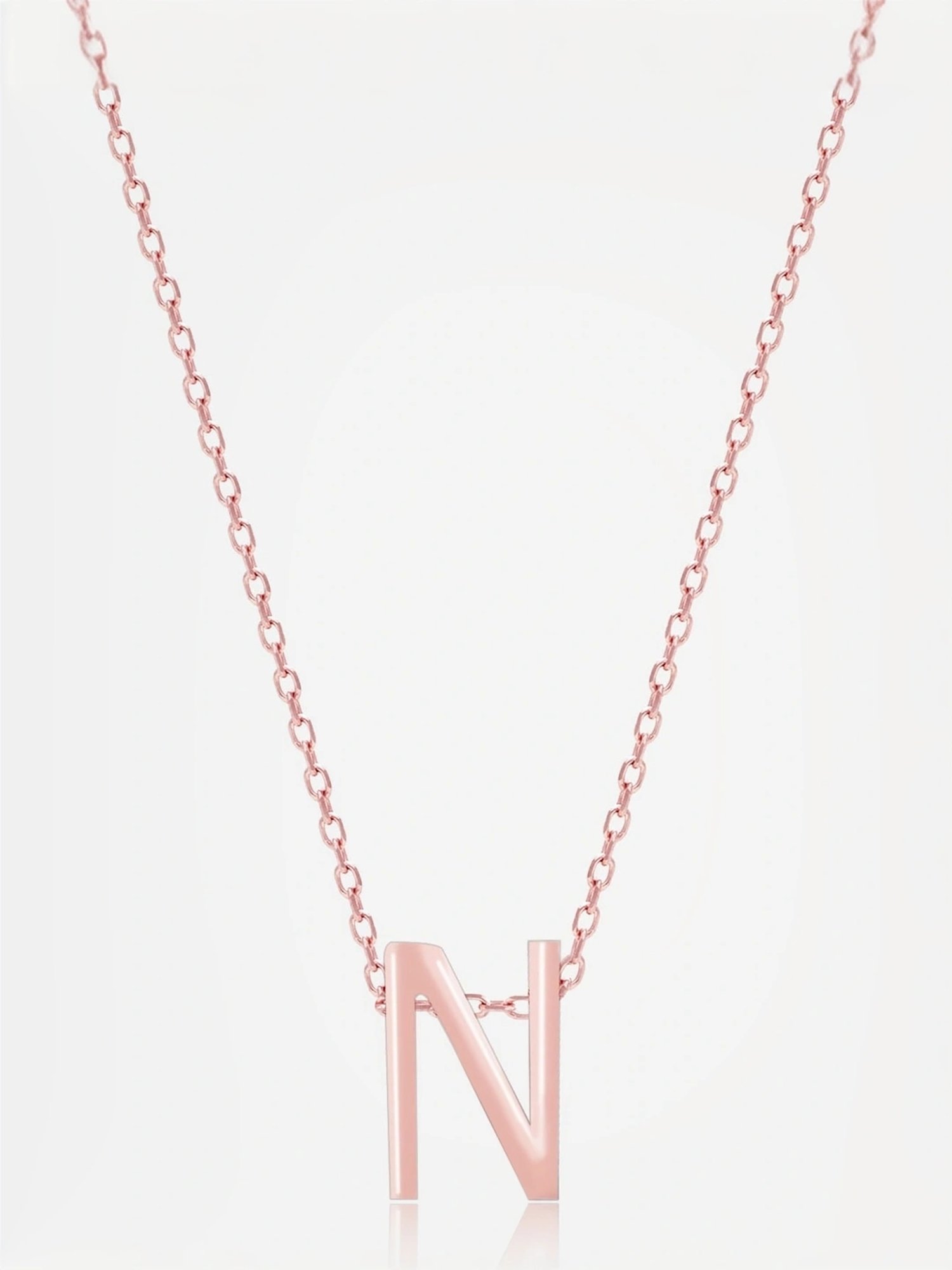 Touch925 Sterling Silver Noble N Initial Rose Gold Chain Pendant