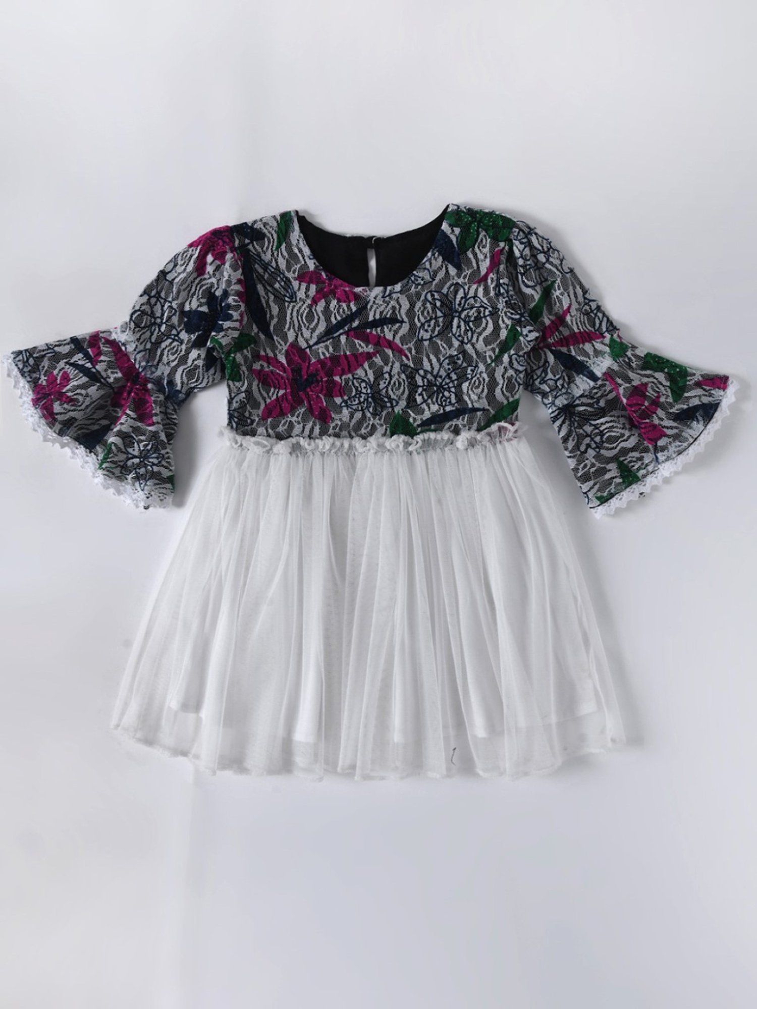 Bella Moda Kids White & Black Embroidered Fit & Flare Dress
