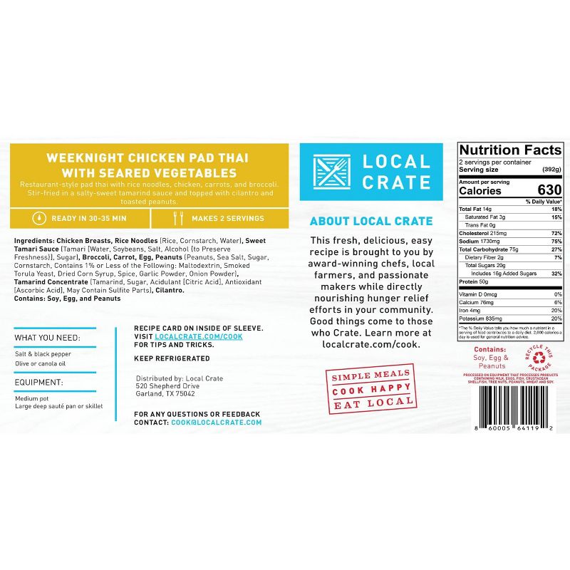 Local Crate Chicken Pad Thai with Seared Vegetables Meal Kit - Serves 2 - 27.6oz