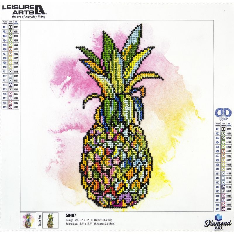 Leisure Arts Diamond Art Intermediate Kit 12"X12"-Pineapple