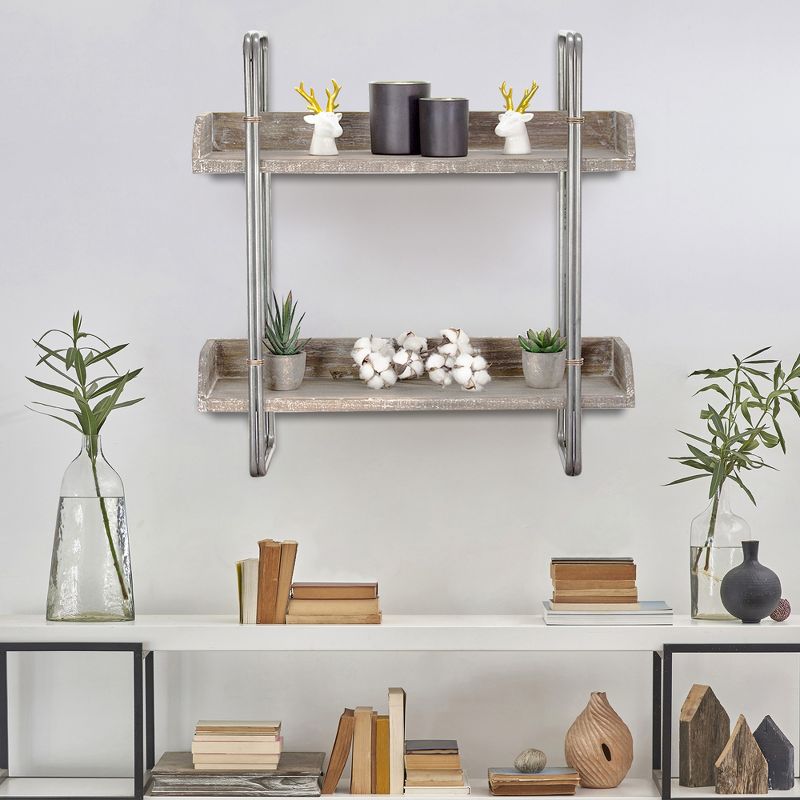 24" x 23.7" Decorative Wood And Metal Wall Shelf Gray - E2 Concepts
